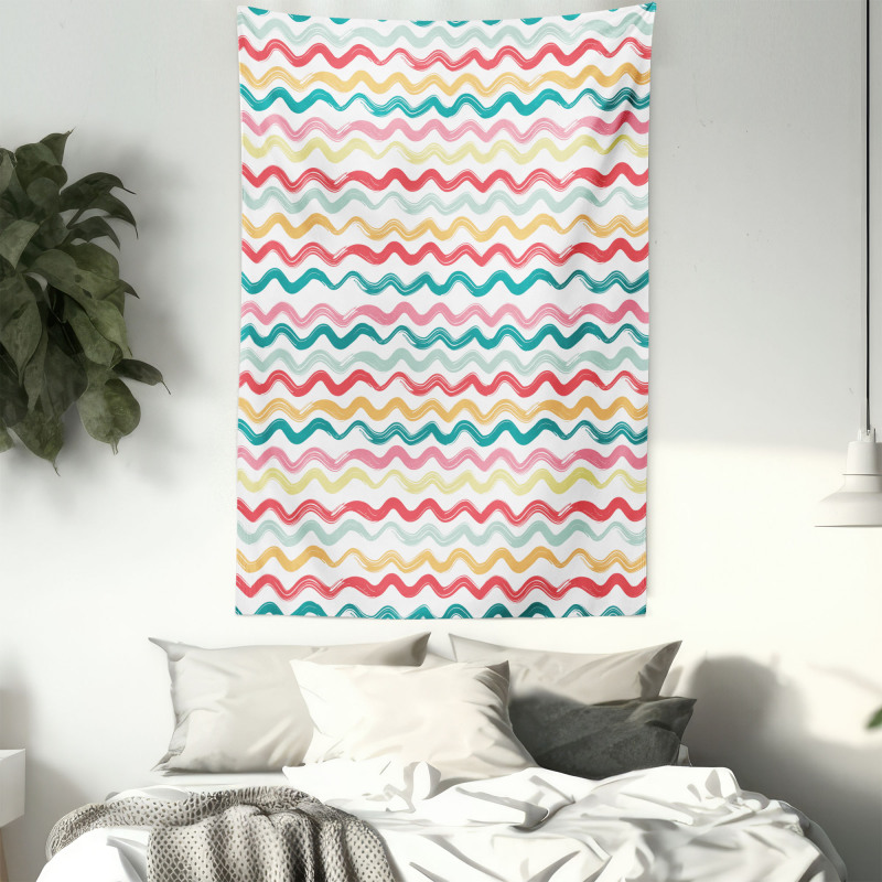 Boho Wavy Rough Lines Tapestry