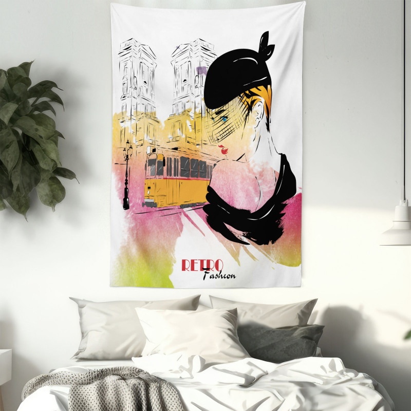 Retro Lady Sketch Art Tapestry