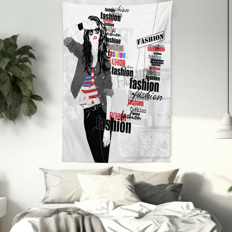 Modern Teen Girl USFlag Tapestry