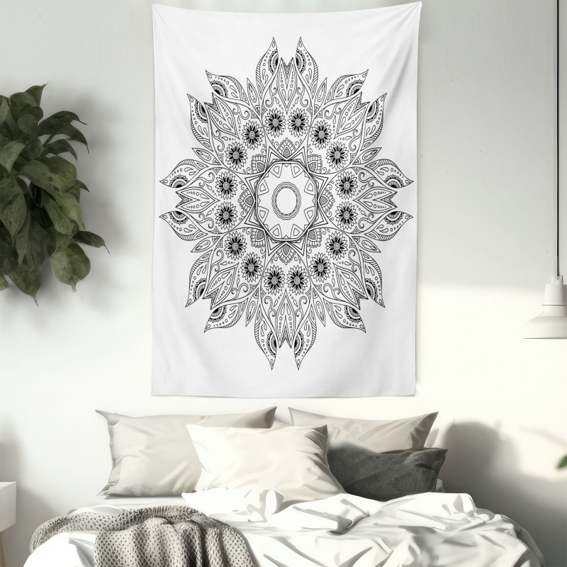 Mandala Black White Tapestry