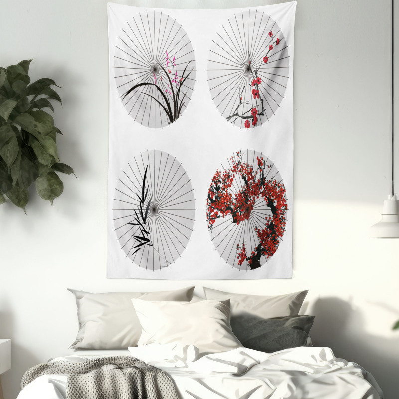 Floral Art on Umbrella Tapestry