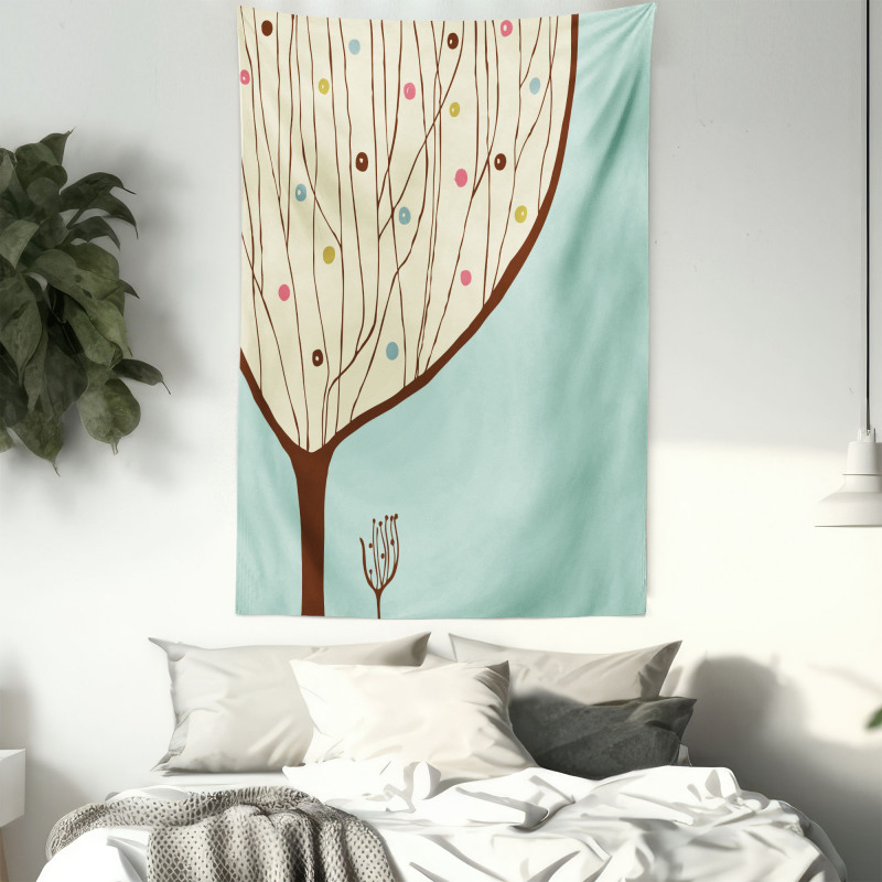 Aqua Hand Drawn Tree Tapestry