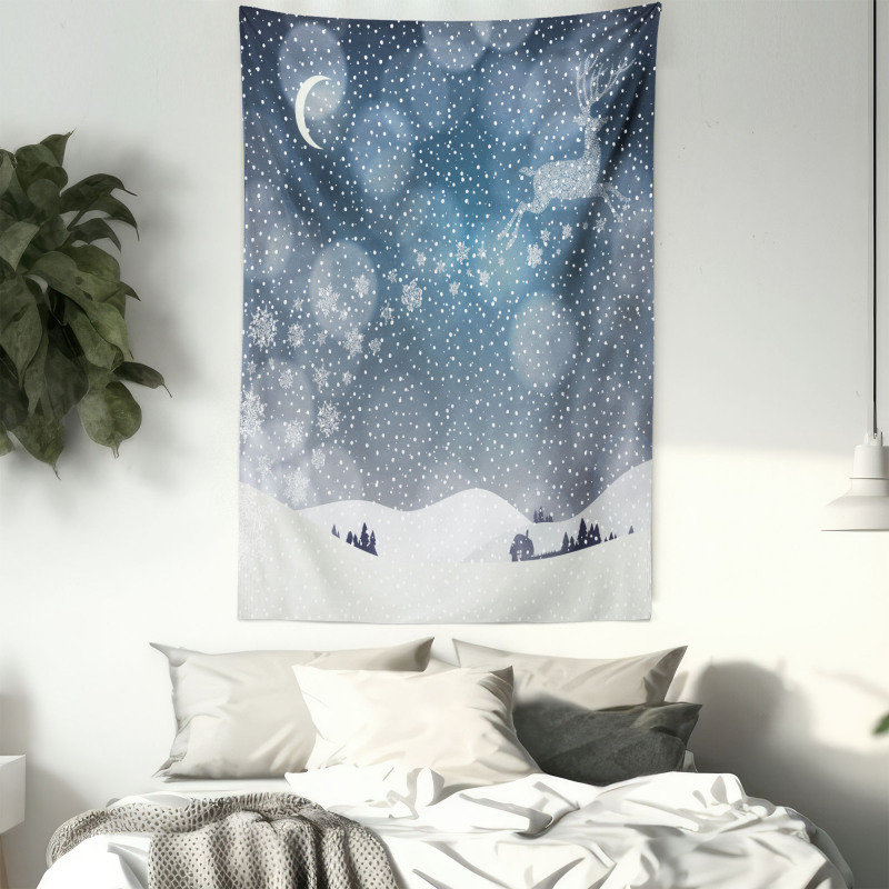 Snowy Landscape at Night Tapestry