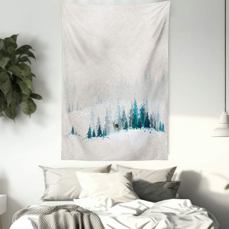 Watercolor Art Pine Trees Tapestry