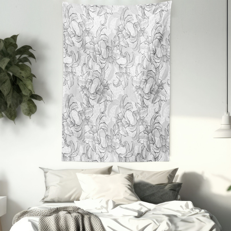 Vintage Greyscale Flowers Tapestry