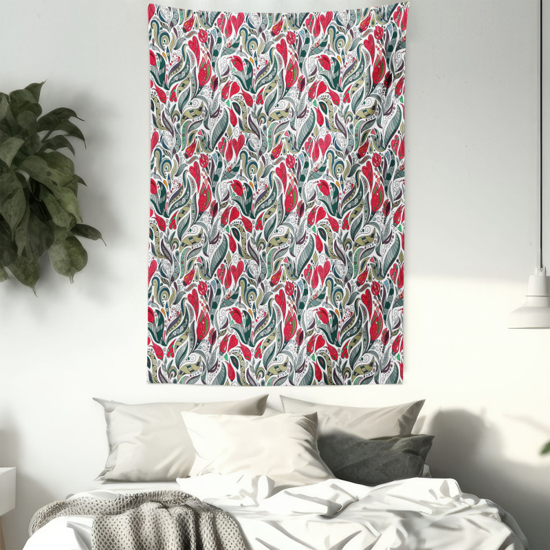 Colored Boho Flowers Leaf Tapestry