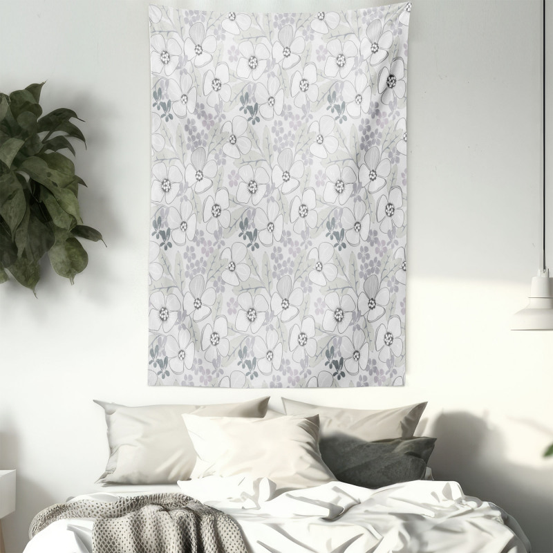 Abstract Sketchy Flowers Tapestry