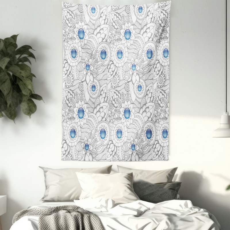 Flowers with Blue Dots Tapestry