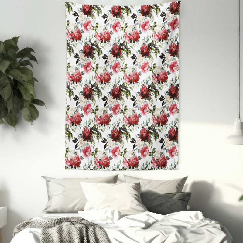 Watercolor Pink Roses Tapestry