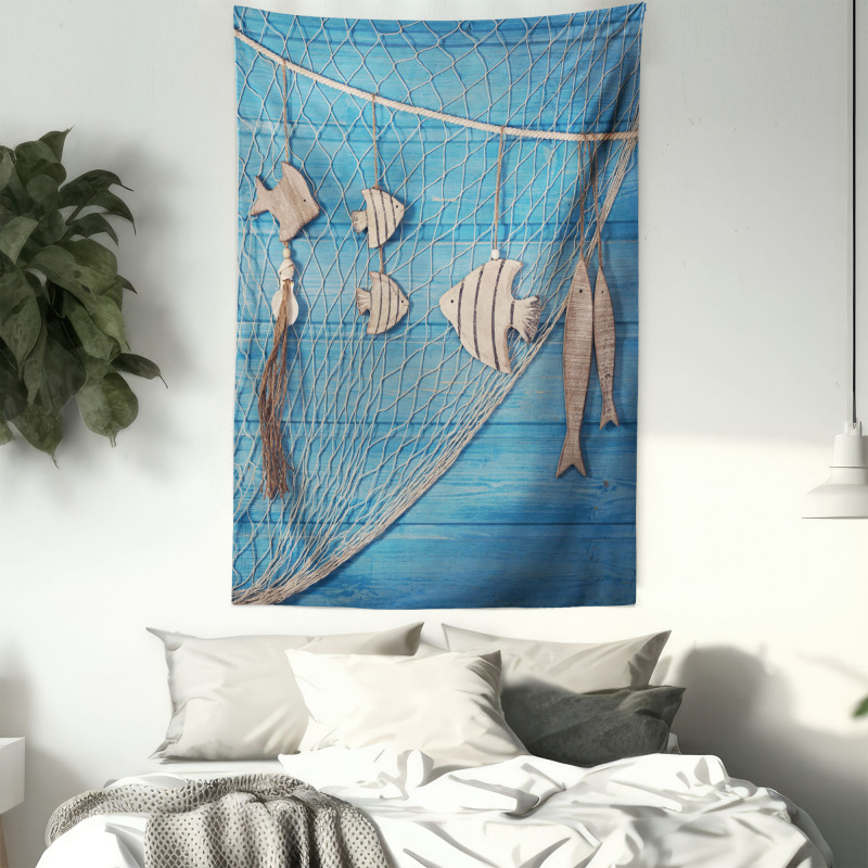 Wooden Fish Shell on Net Tapestry