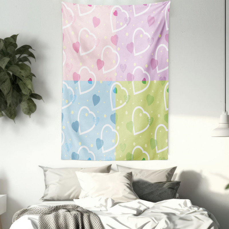 Hearts Dots Colorful Tapestry