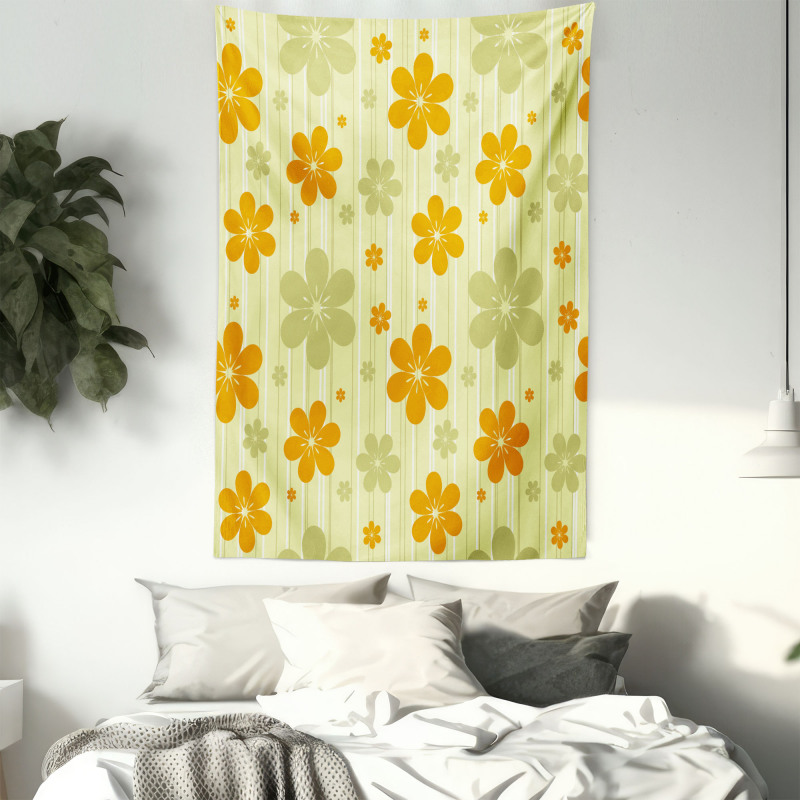 Retro Graphic Flowers Tapestry