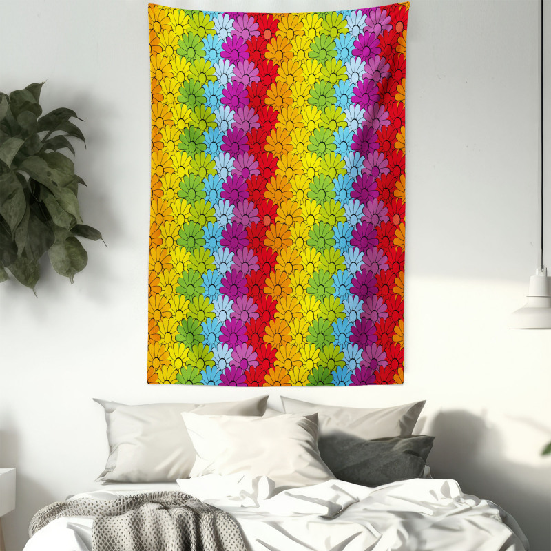 Rainbow Colored Flowers Tapestry