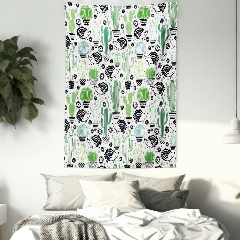 Hedgehog Saguaro Cartoon Tapestry