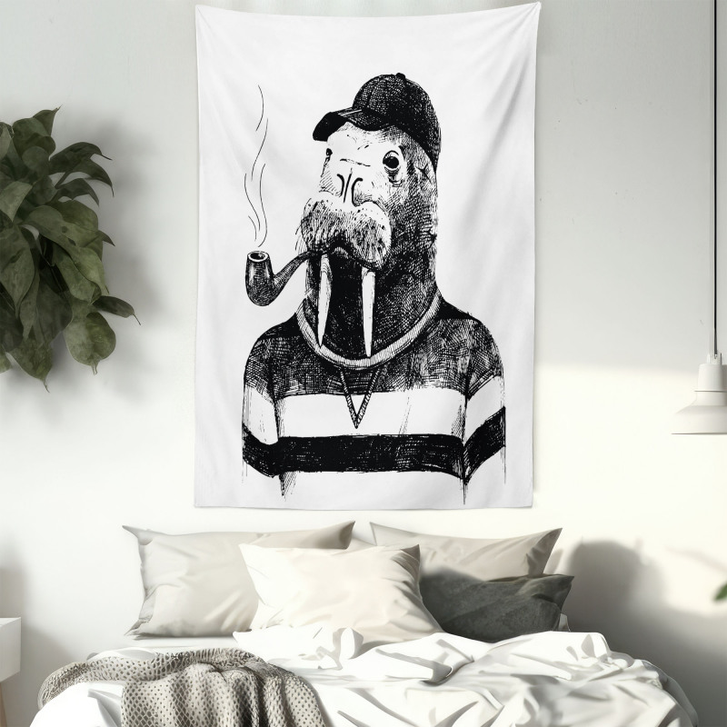 Walrus with Pipe Sketch Tapestry