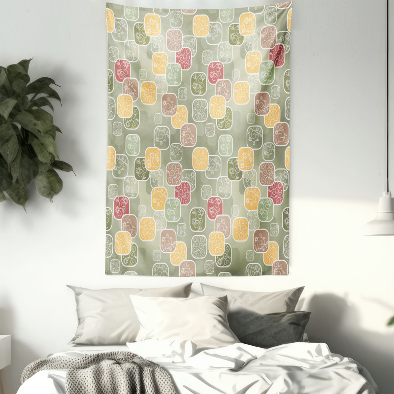 Geometric Squares Swirls Tapestry