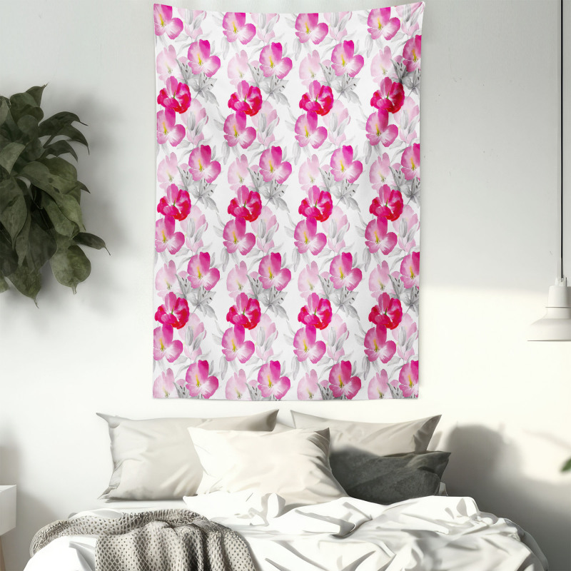 Watercolor Poppy Romance Tapestry