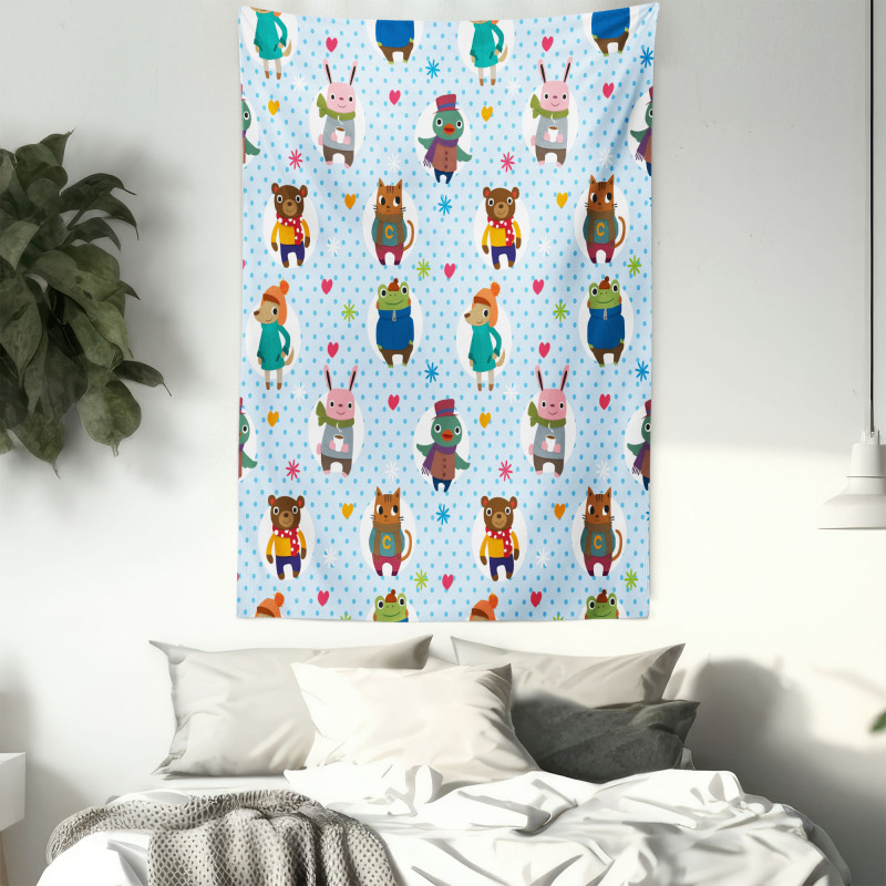 Animals Winter Clothing Tapestry