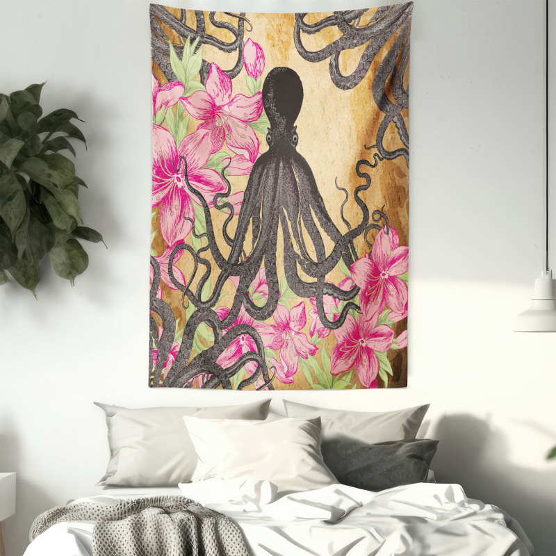 Kraken Roses Leaves Tapestry