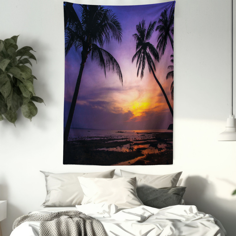 Vivid Twilight Palm Trees Tapestry