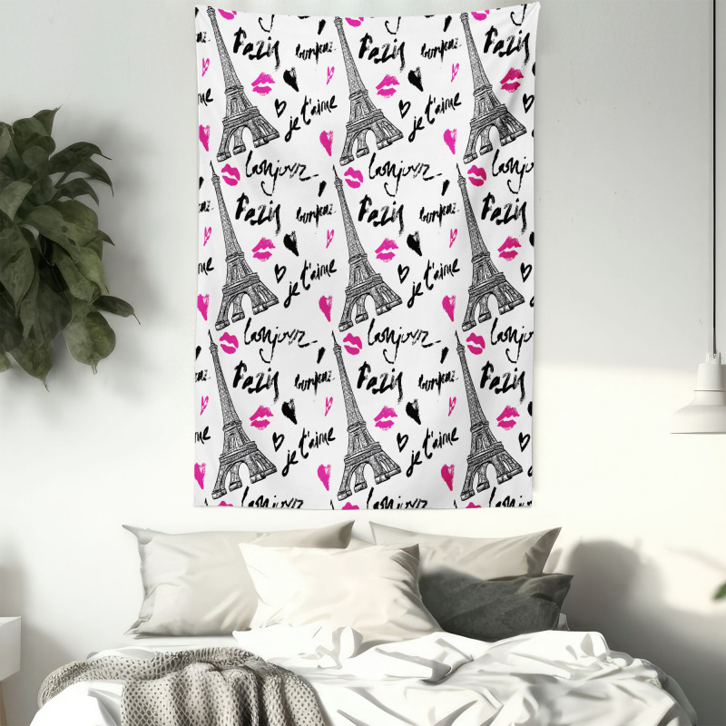 Pink Kiss Eiffel Love Tapestry