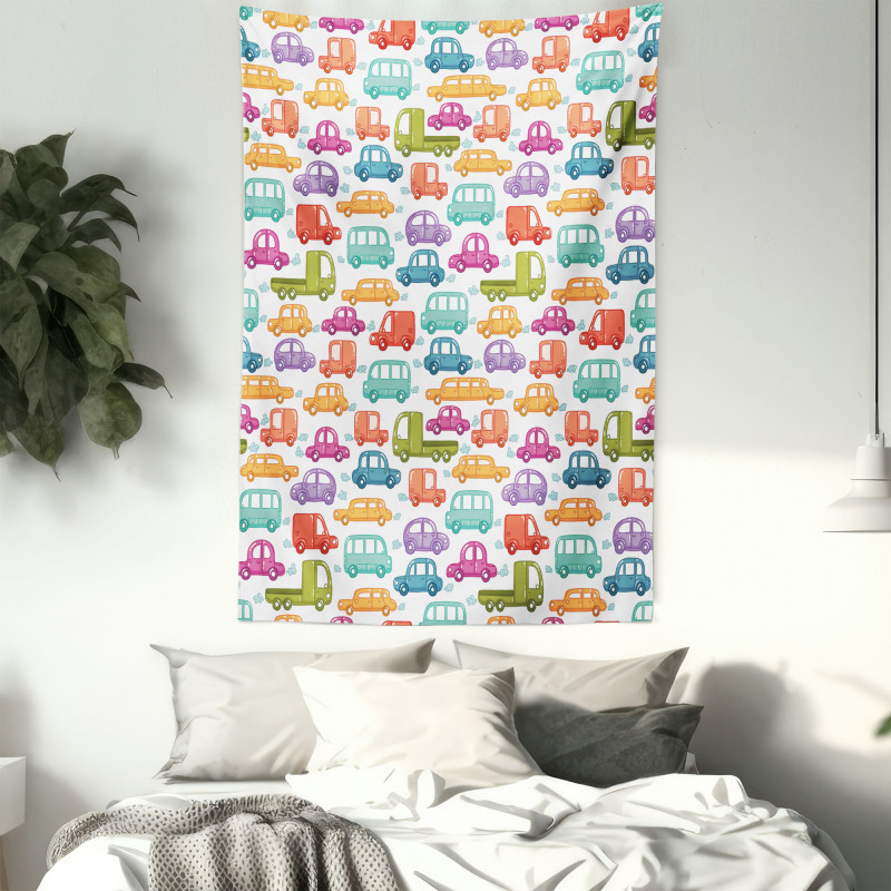 Vibrant Doodle Style Rides Tapestry