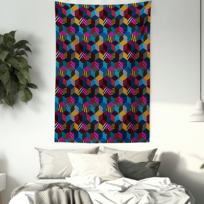 3D Cube Stripes Style Tapestry