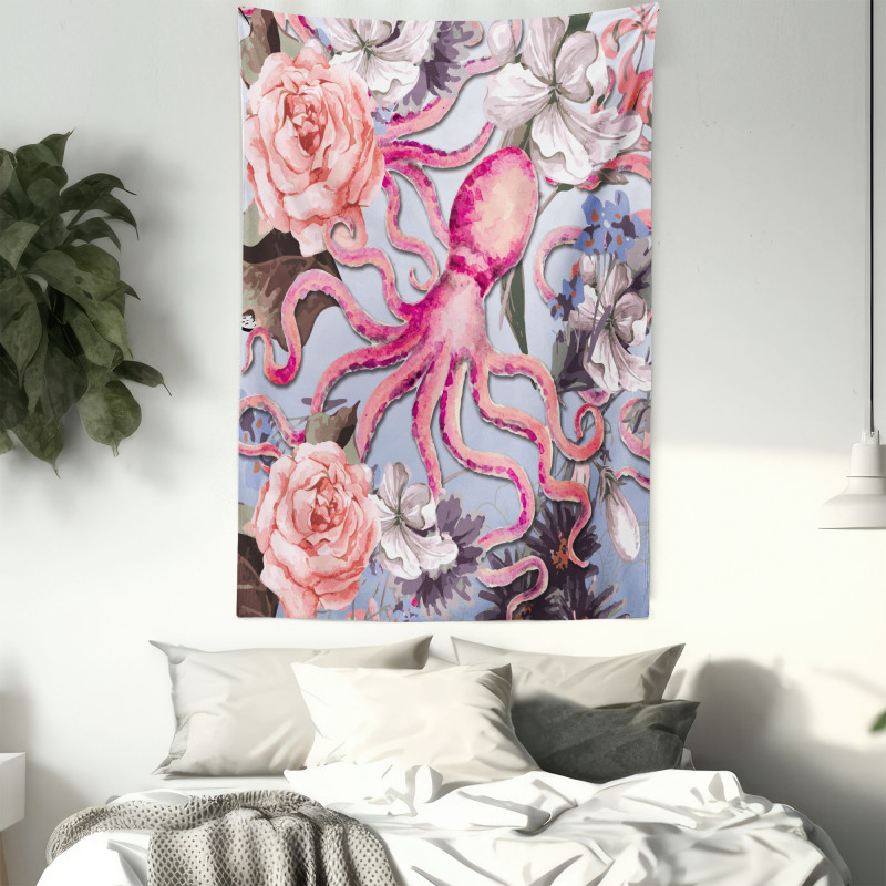 Animal Watercolor Flowers Tapestry