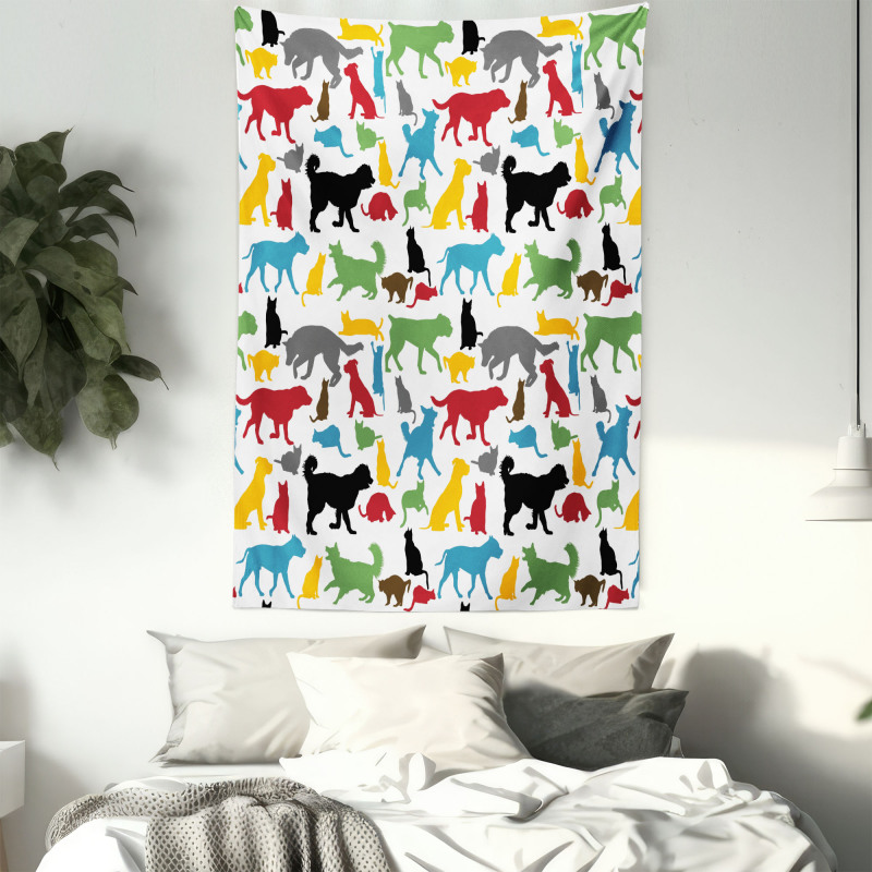 Colorful Cats and Dogs Tapestry