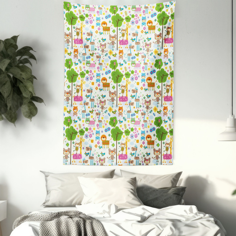 Happy Jungle Zoo Animals Tapestry