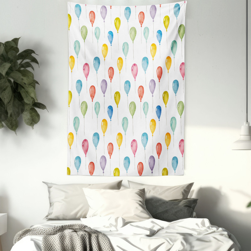 Flying Watercolor Balloons Tapestry