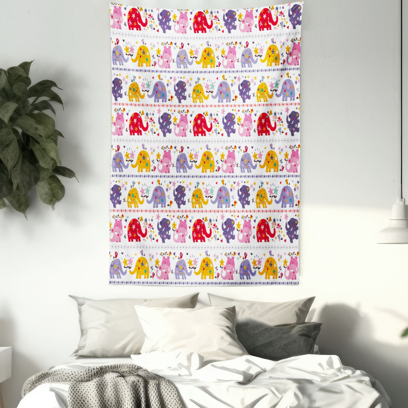 Dancing Floral Elephants Tapestry