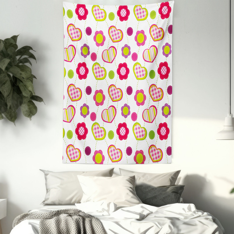 Patchwork Flowers Hearts Tapestry