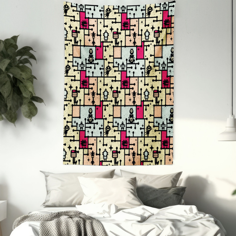 Robots on Grid Squares Tapestry