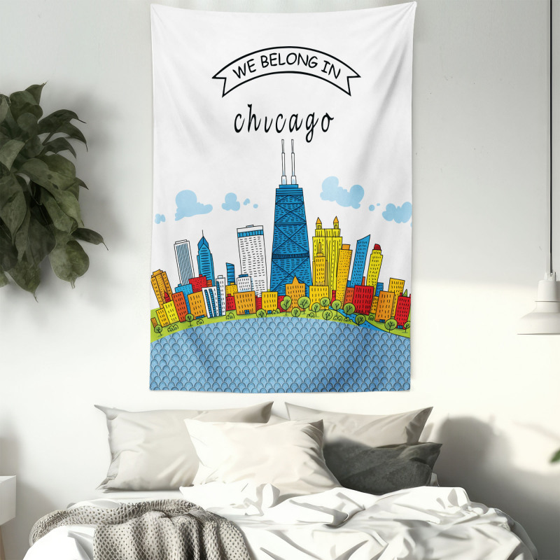 Chicago USA Cartoon Tapestry