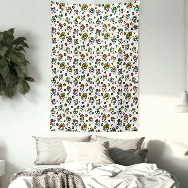 Dead Sugar Skull Flowers Tapestry