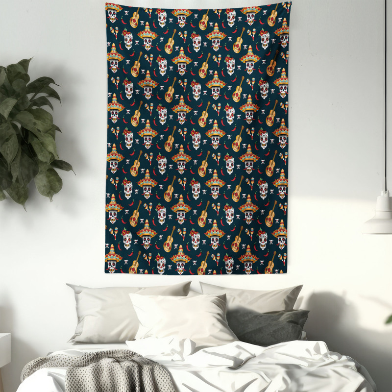 Skull Sombrero Chili Tapestry