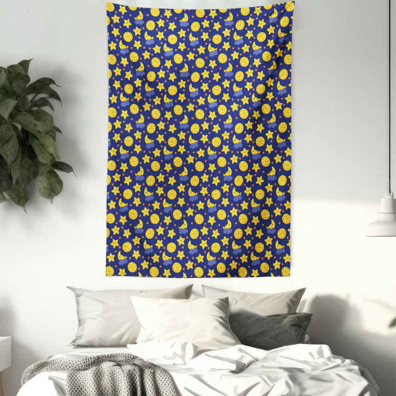 Sleeping Moon at Night Time Tapestry