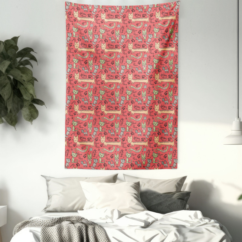 Kitty Doodle Paws Bow Tie Tapestry