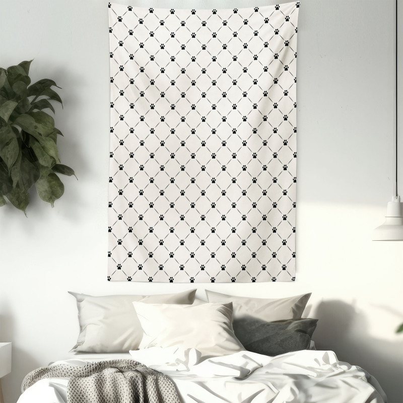 Checkered with Paw Prints Tapestry