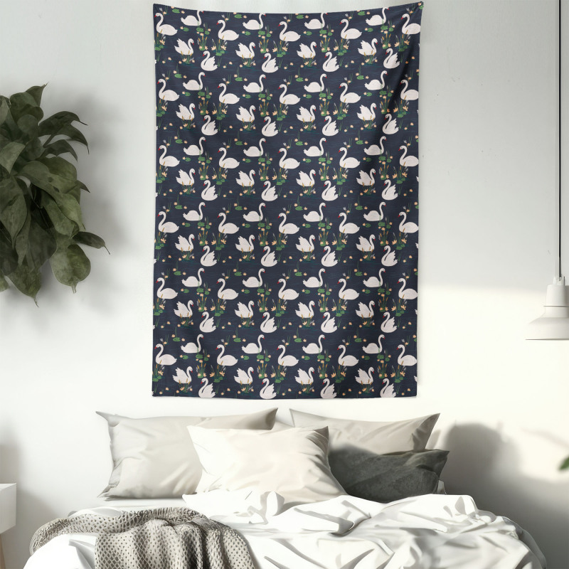 Lilies Cattails Waterfowls Tapestry