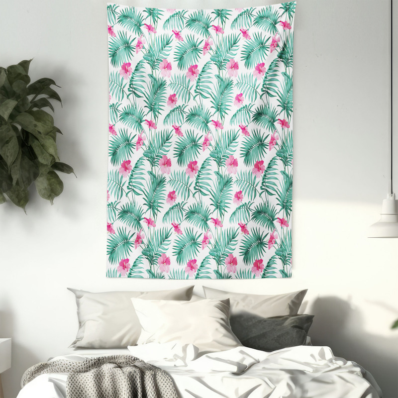 Tropic Ferns Flowers Tapestry