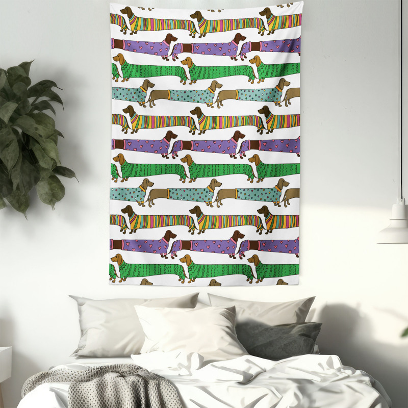 Dachshunds in Clothes Tapestry
