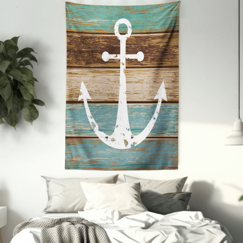 Grunge Marine Wooden Plank Tapestry
