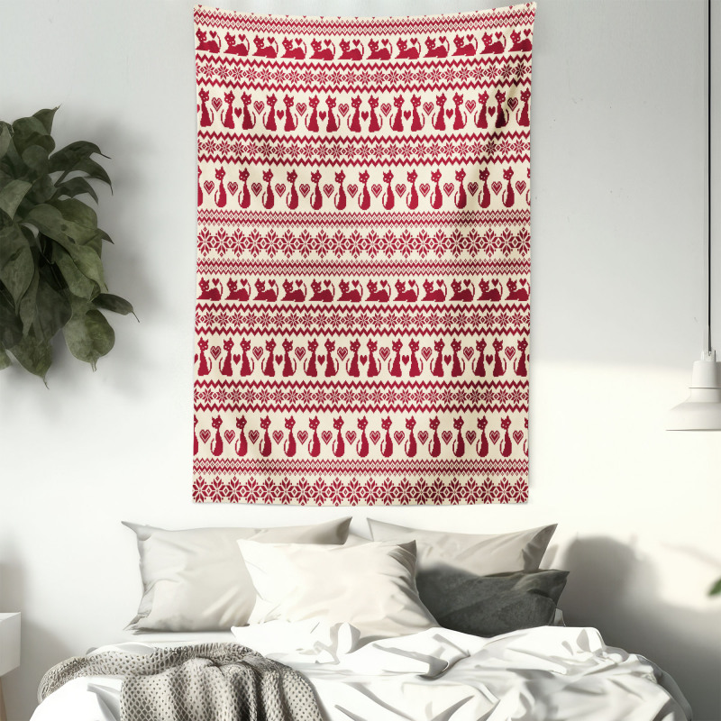 Cat Pattern Pixel Art Tapestry