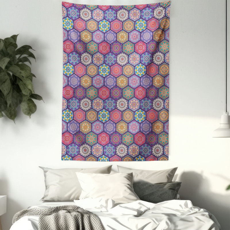 Oriental Hexagon Motif Tapestry