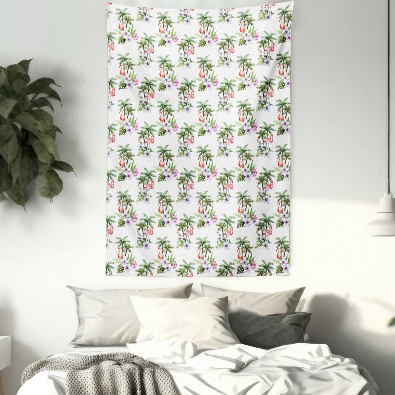 Flamingo Hibiscus Art Tapestry