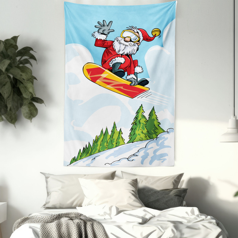 Jump on Snowboard Pines Tapestry