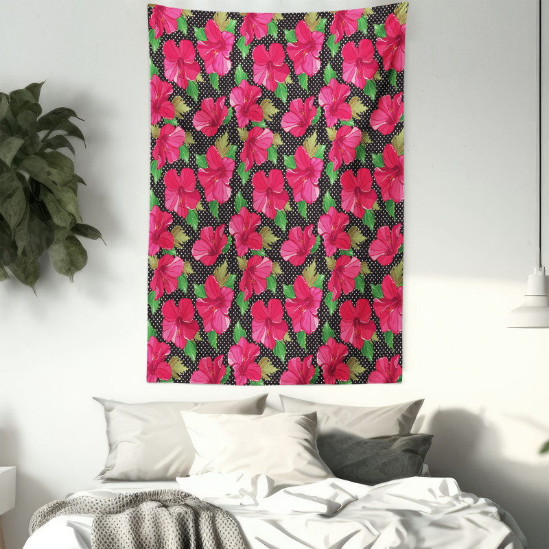 Polka Dots Hibiscus Tapestry