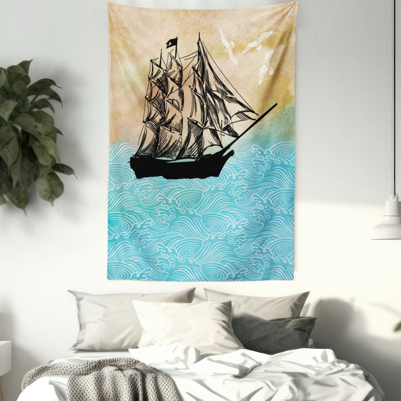 Vintage Ship Motif Tapestry